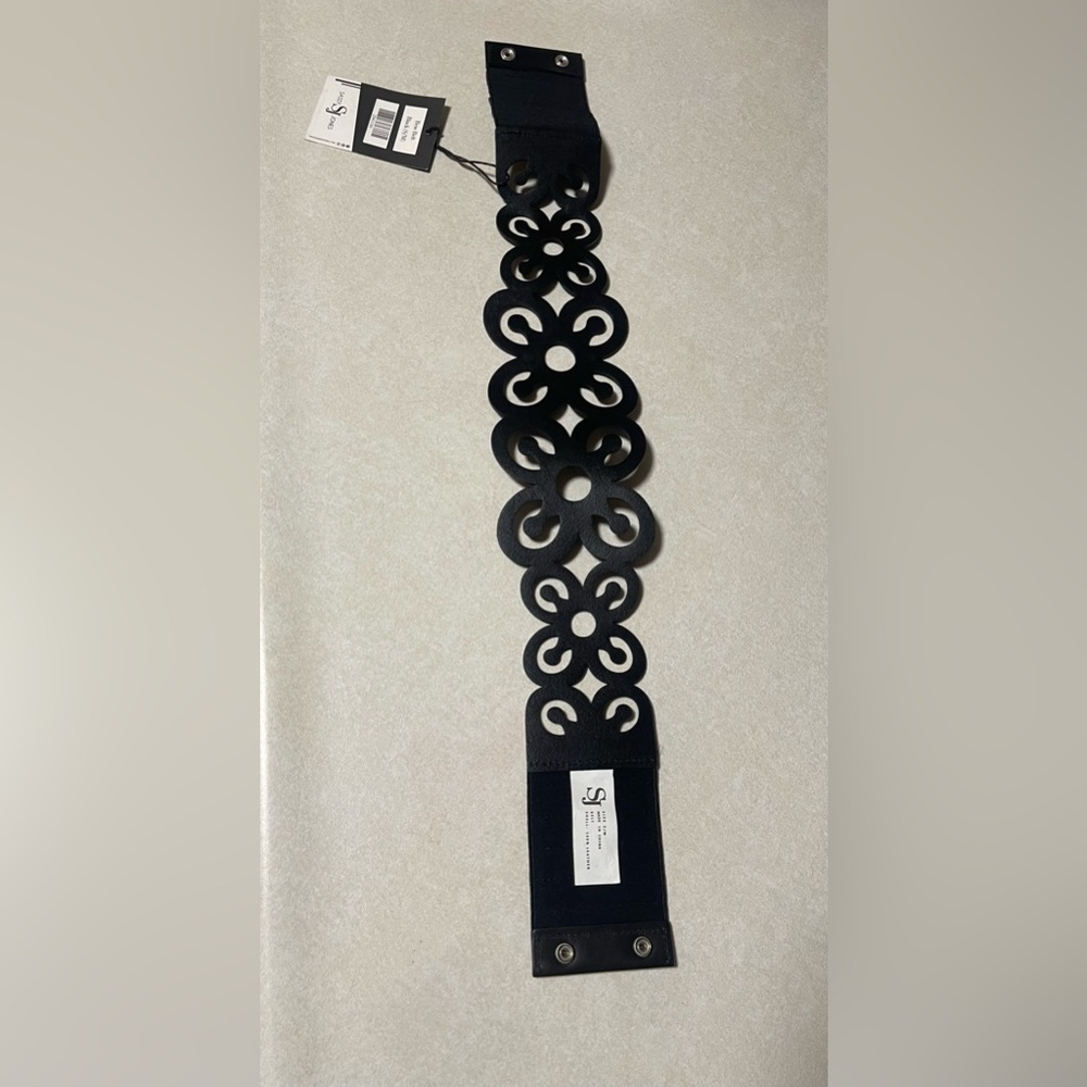 Sassy Jones - Bese Leather Cut Belt - Black Size S/M NWT